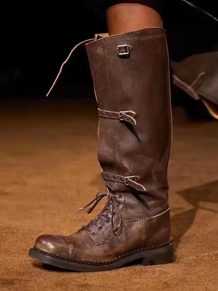 NEW & INSTOCK - Korean Style New Knee-High Buckle-Up and Lace-Up Knight Boots