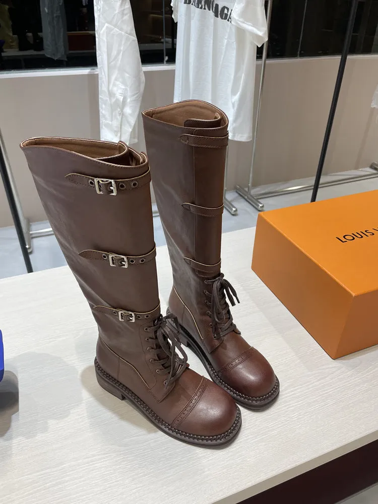 NEW & INSTOCK - Korean Style New Knee-High Buckle-Up and Lace-Up Knight Boots