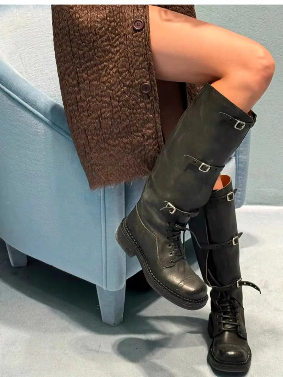 NEW & INSTOCK - Korean Style New Knee-High Buckle-Up and Lace-Up Knight Boots