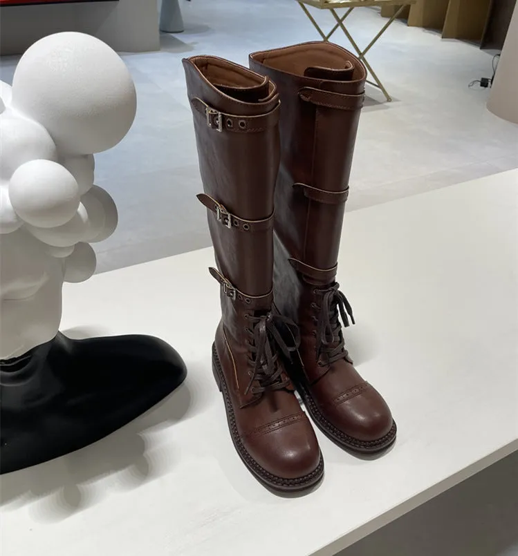 NEW & INSTOCK - Korean Style New Knee-High Buckle-Up and Lace-Up Knight Boots