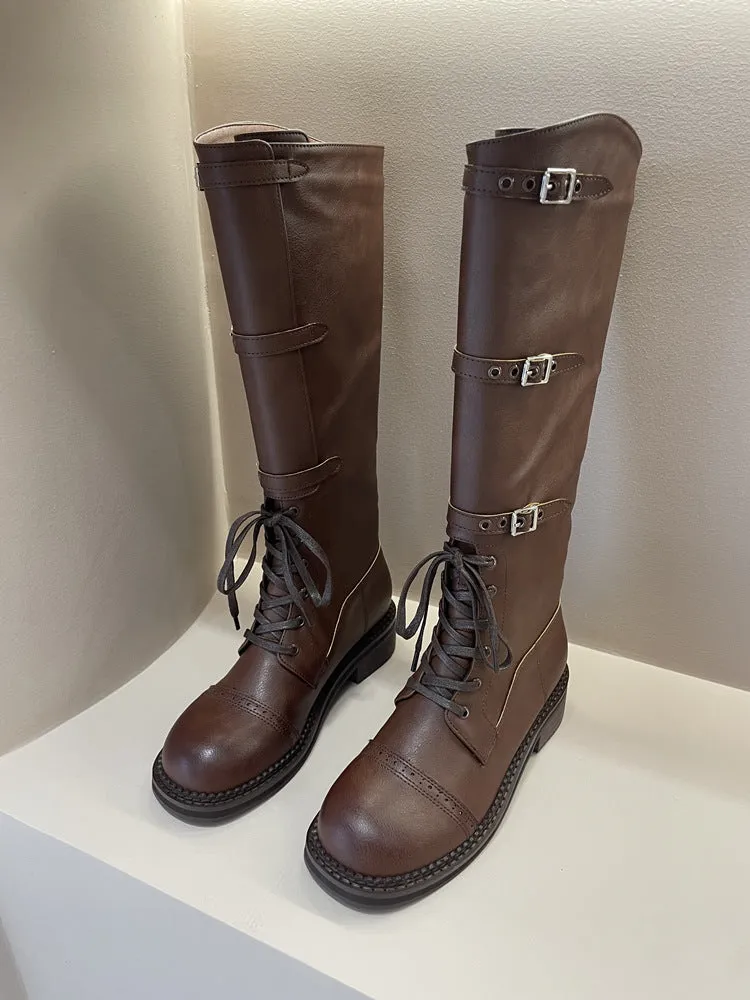 NEW & INSTOCK - Korean Style New Knee-High Buckle-Up and Lace-Up Knight Boots