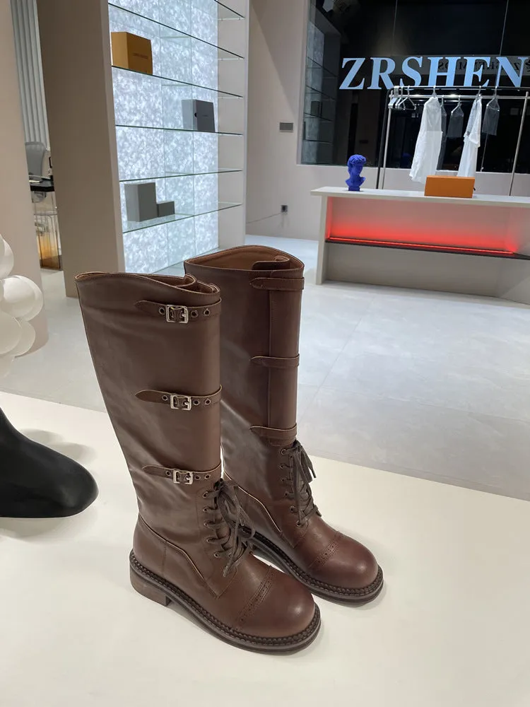 NEW & INSTOCK - Korean Style New Knee-High Buckle-Up and Lace-Up Knight Boots