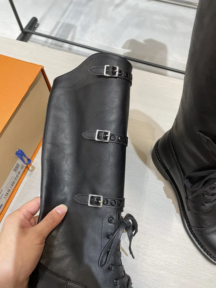 NEW & INSTOCK - Korean Style New Knee-High Buckle-Up and Lace-Up Knight Boots