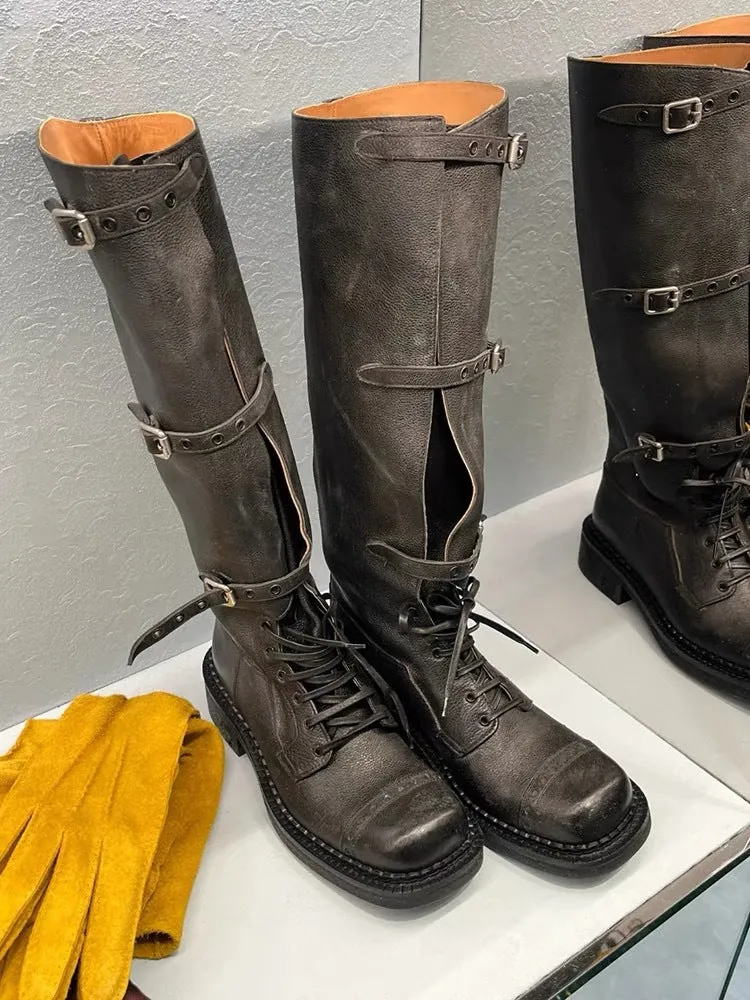 NEW & INSTOCK - Korean Style New Knee-High Buckle-Up and Lace-Up Knight Boots
