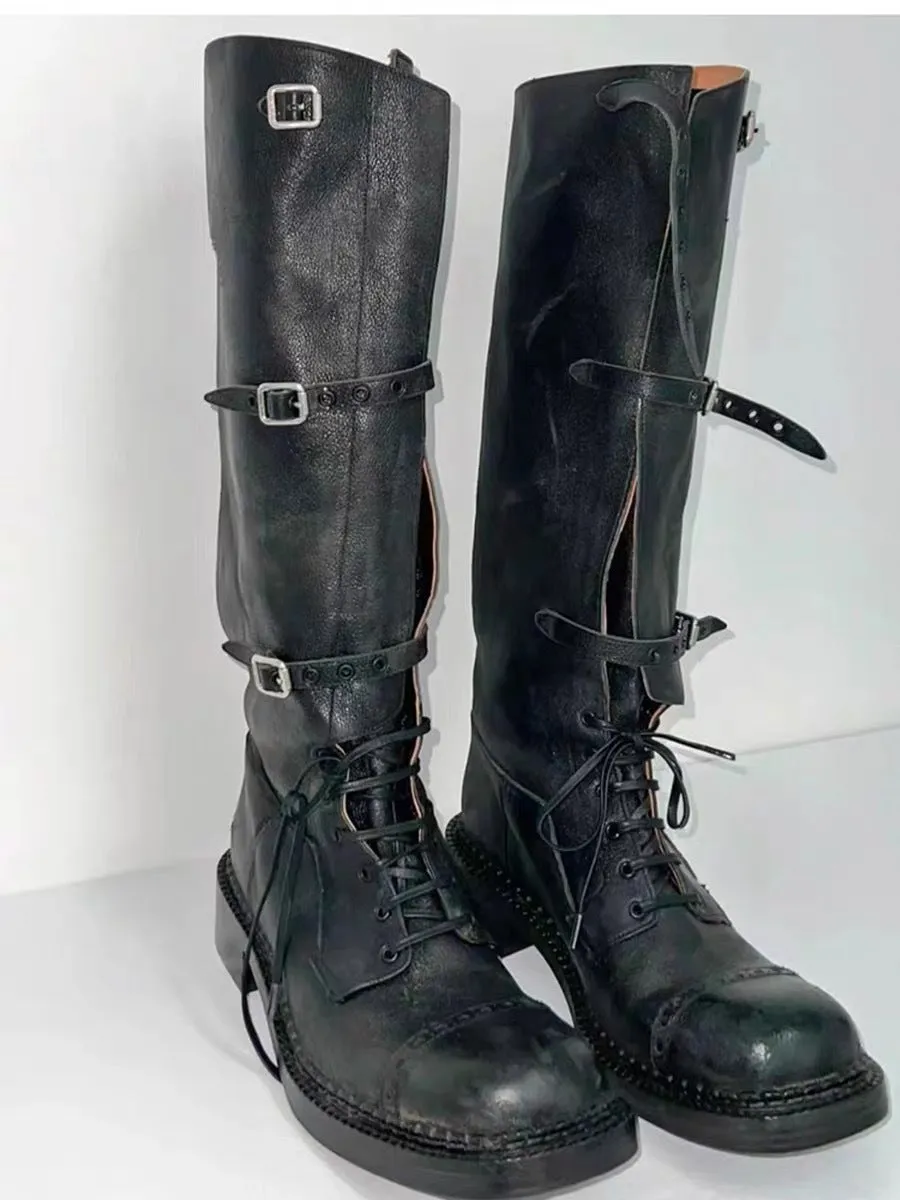 NEW & INSTOCK - Korean Style New Knee-High Buckle-Up and Lace-Up Knight Boots