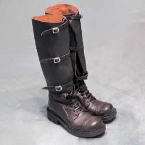 NEW & INSTOCK - Korean Style New Knee-High Buckle-Up and Lace-Up Knight Boots