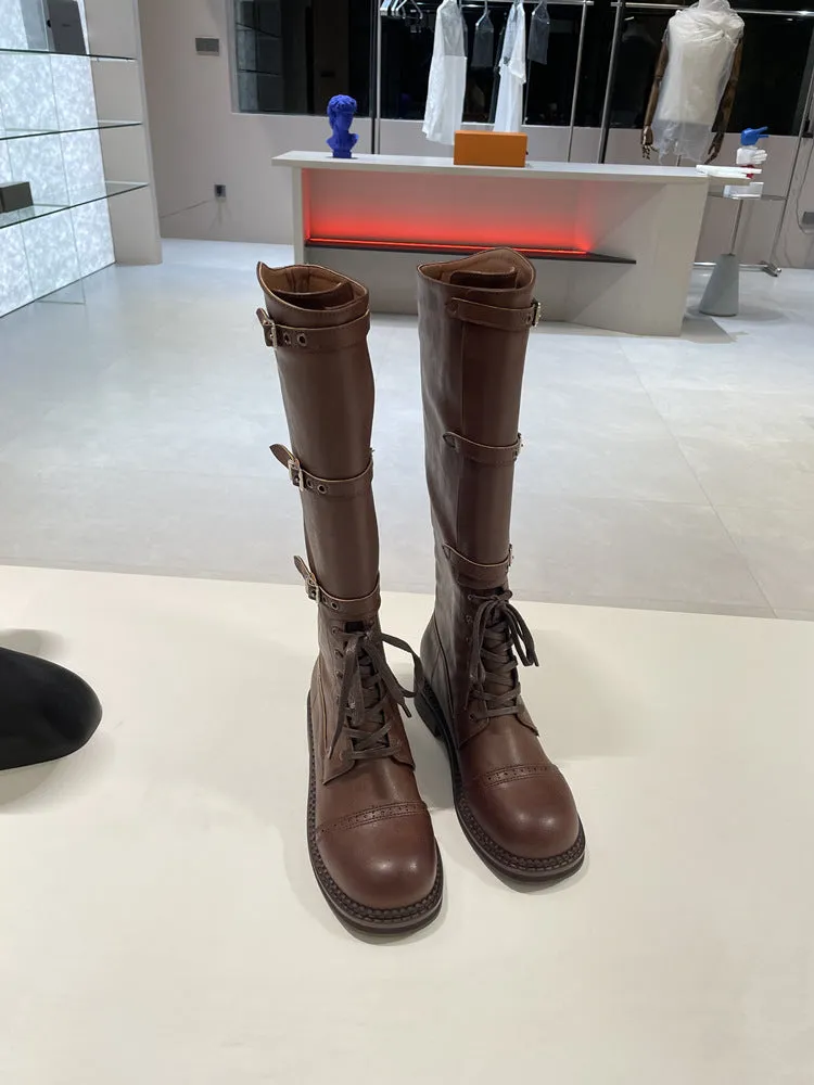 NEW & INSTOCK - Korean Style New Knee-High Buckle-Up and Lace-Up Knight Boots