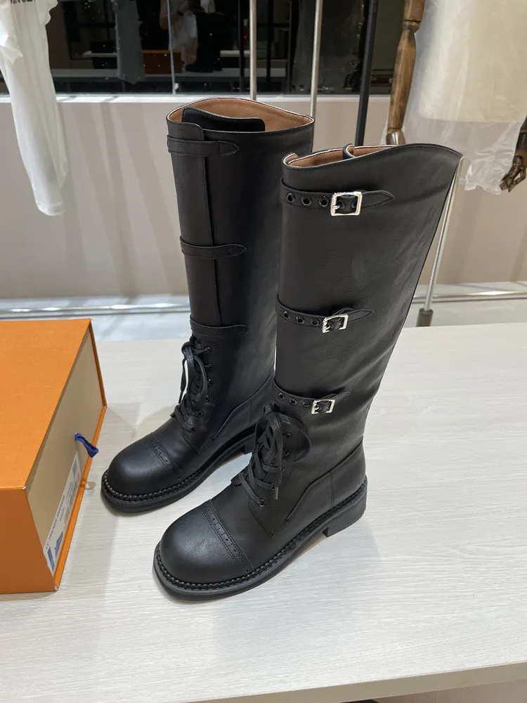 NEW & INSTOCK - Korean Style New Knee-High Buckle-Up and Lace-Up Knight Boots
