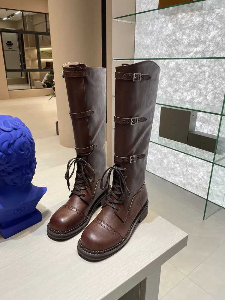 NEW & INSTOCK - Korean Style New Knee-High Buckle-Up and Lace-Up Knight Boots