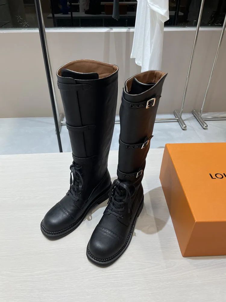 NEW & INSTOCK - Korean Style New Knee-High Buckle-Up and Lace-Up Knight Boots