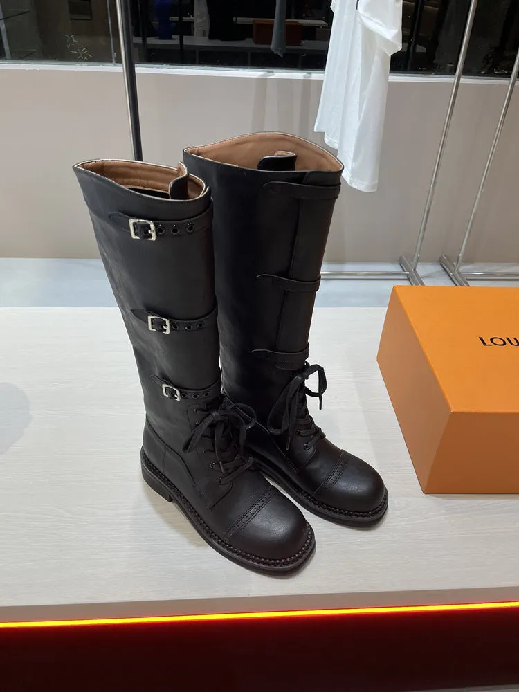 NEW & INSTOCK - Korean Style New Knee-High Buckle-Up and Lace-Up Knight Boots