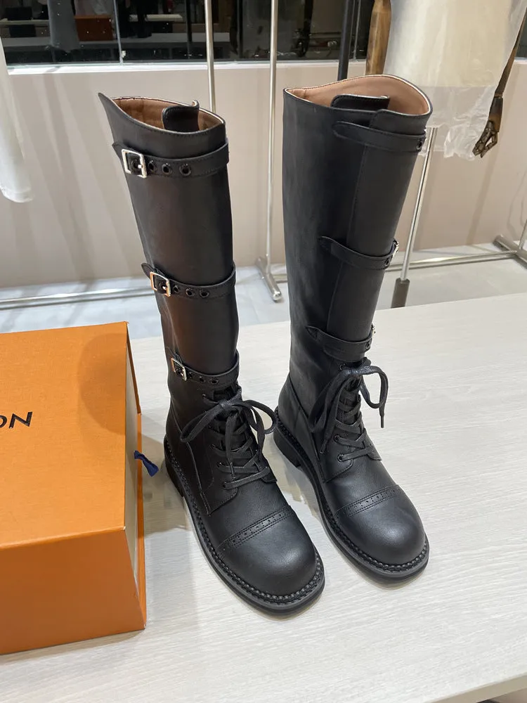 NEW & INSTOCK - Korean Style New Knee-High Buckle-Up and Lace-Up Knight Boots