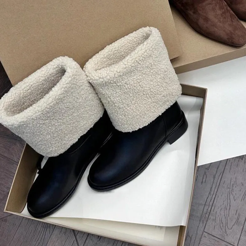 NEW & INSTOCK - Korean Style New Round Leather Wool Martin Chelsea Boots