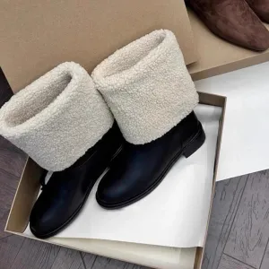 NEW & INSTOCK - Korean Style New Round Leather Wool Martin Chelsea Boots