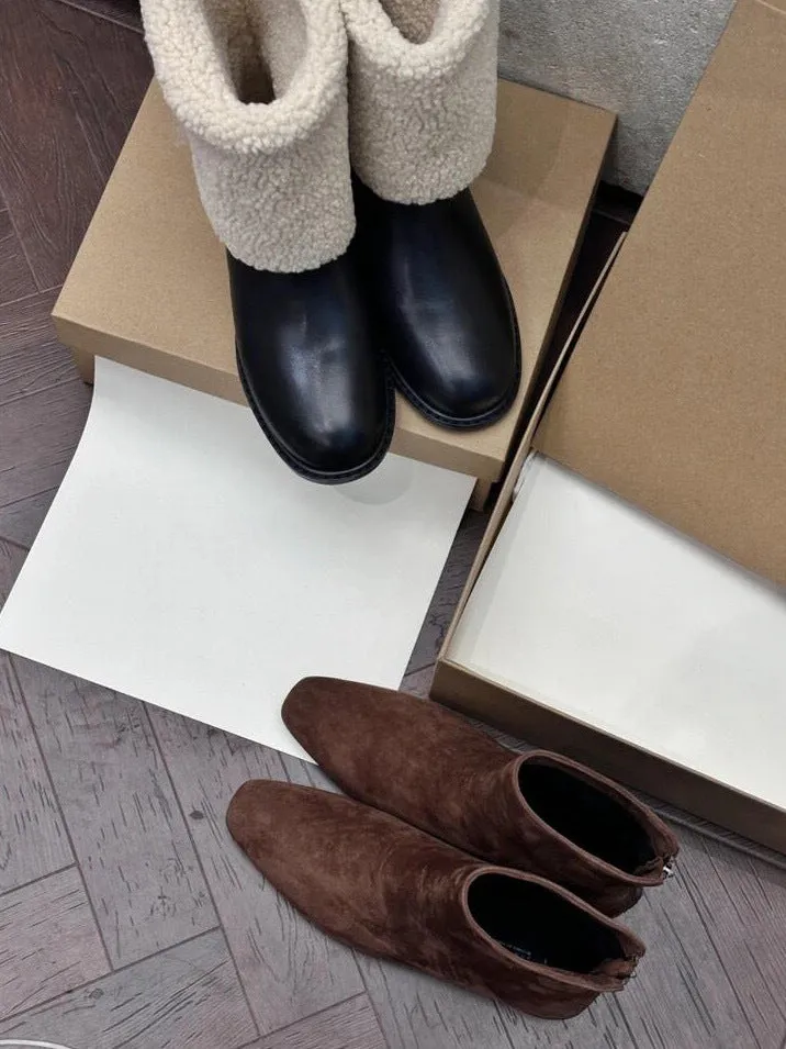 NEW & INSTOCK - Korean Style New Round Leather Wool Martin Chelsea Boots