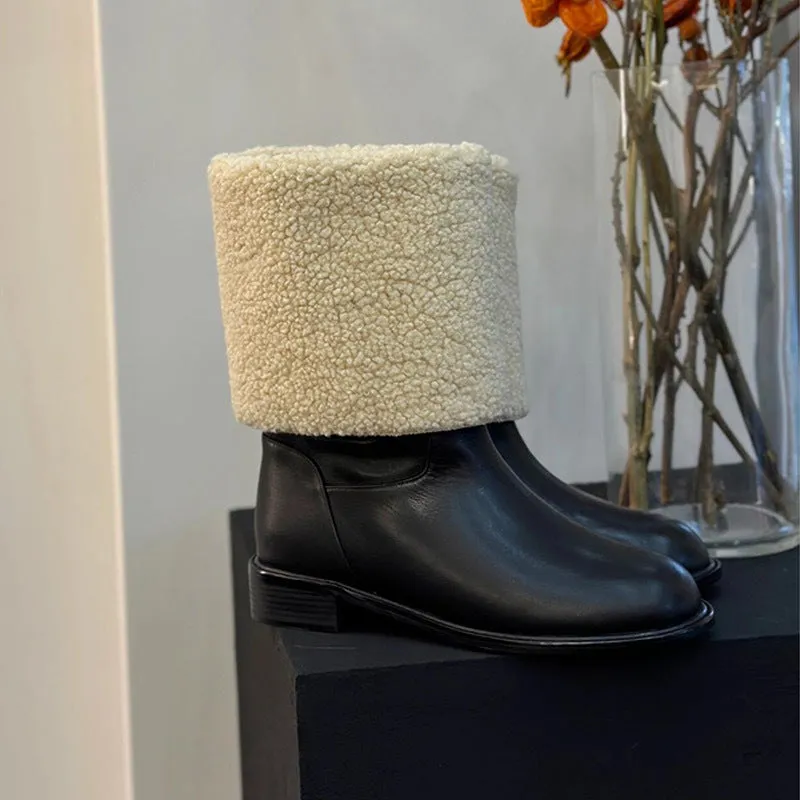 NEW & INSTOCK - Korean Style New Round Leather Wool Martin Chelsea Boots