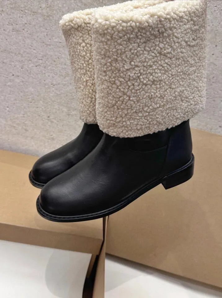 NEW & INSTOCK - Korean Style New Round Leather Wool Martin Chelsea Boots