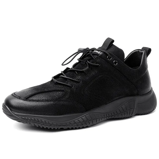 NEW Brand High Quality All Black Men's Leather Casual Shoes Fashion Breathable Sneakers Fashion Flats Big Plus Size 38-44 R5-27