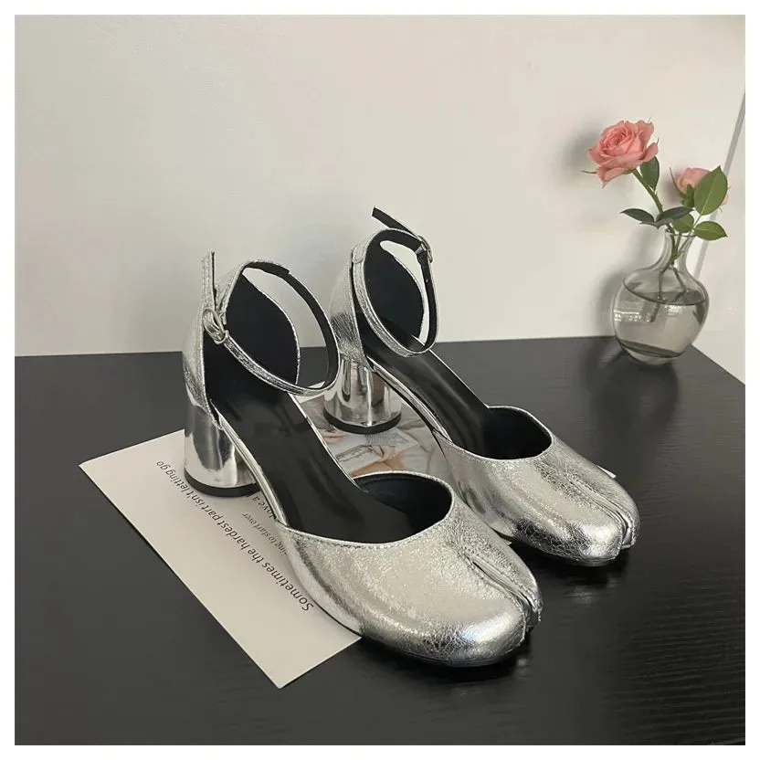 New Fashion Chunky Heel Sandals for Women Party Dress Shoes Split Toe Pumps Ankle Strap Sandal Shoes