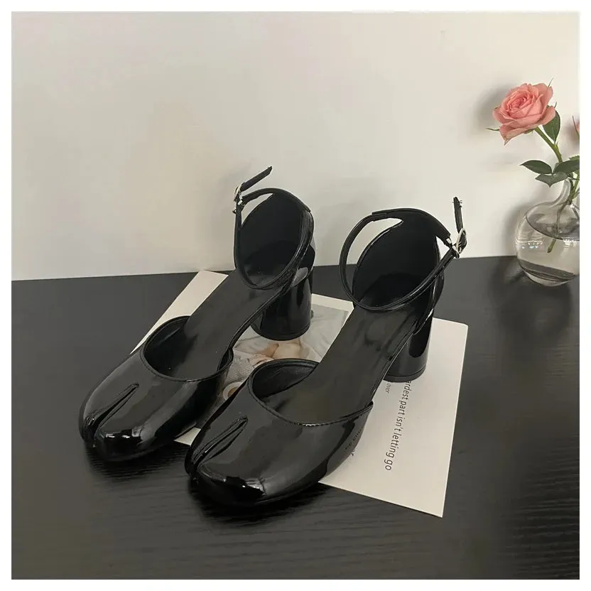 New Fashion Chunky Heel Sandals for Women Party Dress Shoes Split Toe Pumps Ankle Strap Sandal Shoes