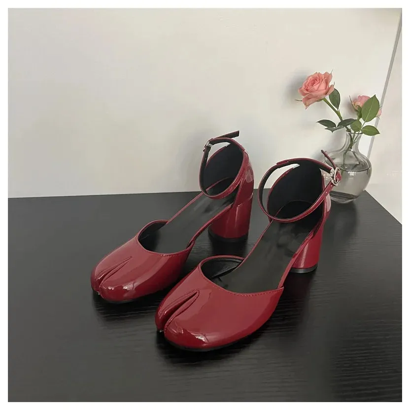 New Fashion Chunky Heel Sandals for Women Party Dress Shoes Split Toe Pumps Ankle Strap Sandal Shoes