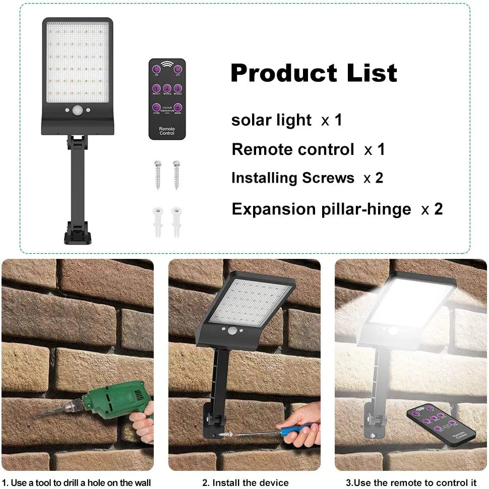 New highydroLED [Pack of 2] Solar Lights Outdoor with Remote and Color Temperature Adjustment 2700K to 6000K, 48LED Solar Motion Sensor Light with 3 Modes,Waterproof IP65 Night Light for Garden Patio Yard