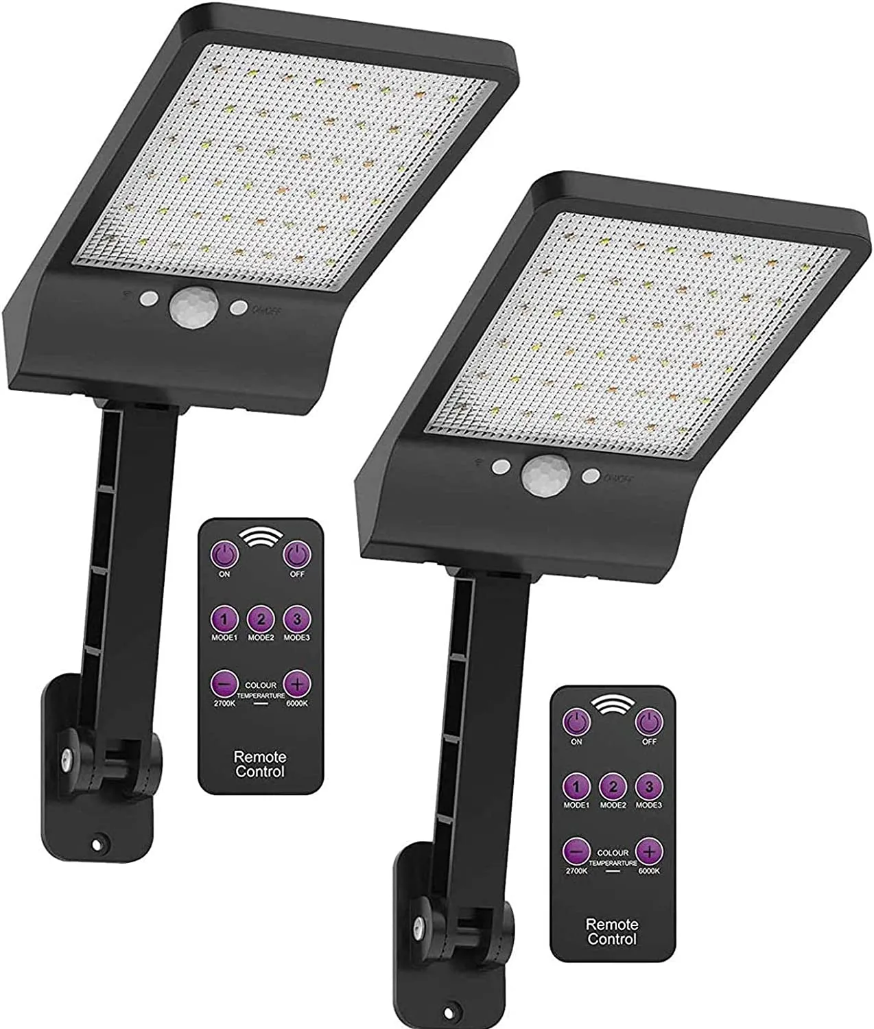 New highydroLED [Pack of 2] Solar Lights Outdoor with Remote and Color Temperature Adjustment 2700K to 6000K, 48LED Solar Motion Sensor Light with 3 Modes,Waterproof IP65 Night Light for Garden Patio Yard