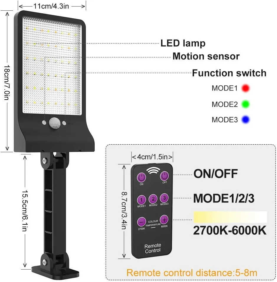 New highydroLED [Pack of 2] Solar Lights Outdoor with Remote and Color Temperature Adjustment 2700K to 6000K, 48LED Solar Motion Sensor Light with 3 Modes,Waterproof IP65 Night Light for Garden Patio Yard