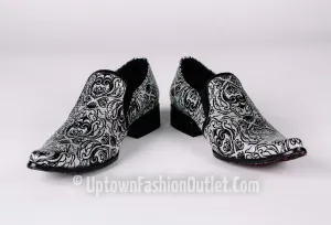 New Men's Fiesso Silver Black Artistic Dress Shoes FI 6775