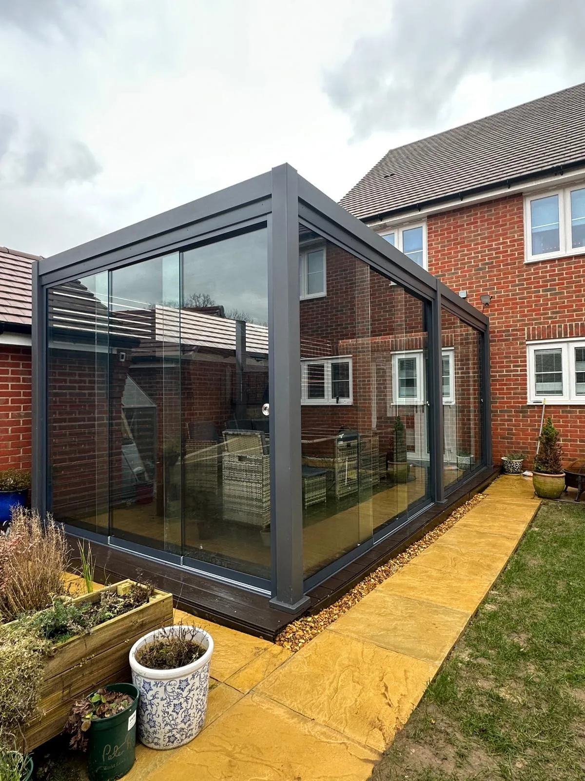 Nova Titan Aluminium Pergola 6m x 3m Rectangular optional Glass sliding Doors - Grey
