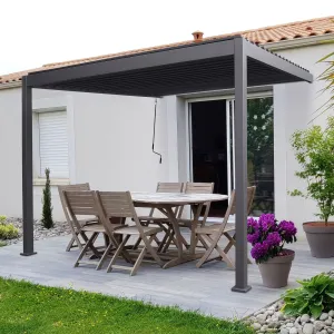 Nova Titan Aluminium Wall Mounted Pergola - 4m x 3m Rectangular - Grey