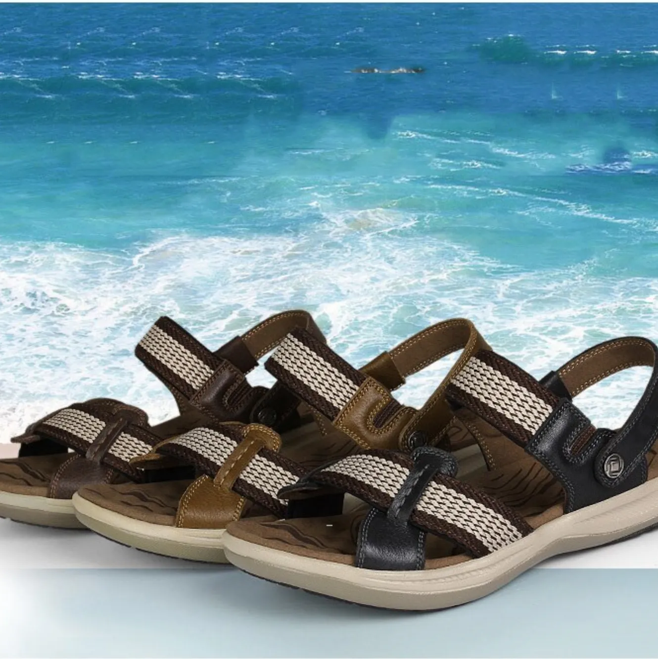 OCW Orthopedic Men Sandals Arch Support High-quality Leather Elastic Strap