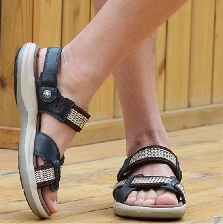 OCW Orthopedic Men Sandals Arch Support High-quality Leather Elastic Strap