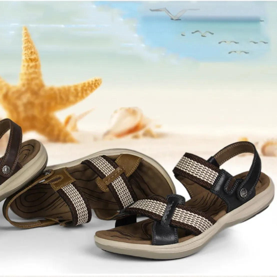 OCW Orthopedic Men Sandals Arch Support High-quality Leather Elastic Strap