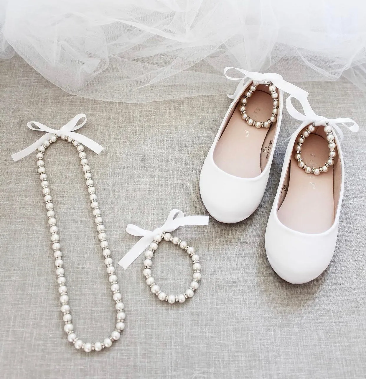 Off White Pearl Strap Shoes