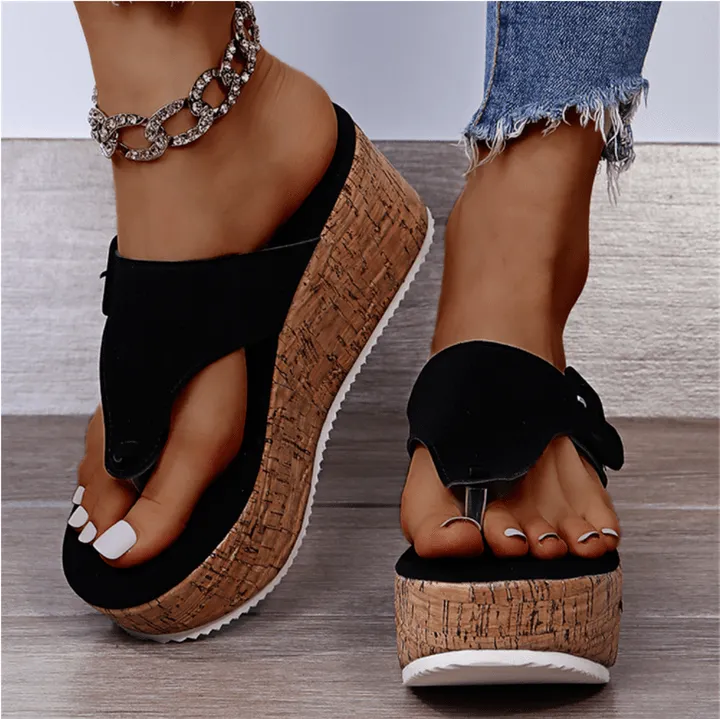 Orthopedic Wedge Sandals with Cork Platform and Buckle Strap