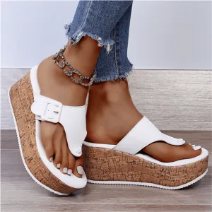 Orthopedic Wedge Sandals with Cork Platform and Buckle Strap