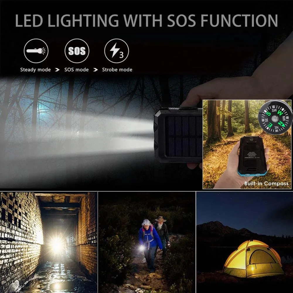 Outdoor 20000mAh Portable Solar Power Charger Bank With LED Flashlight