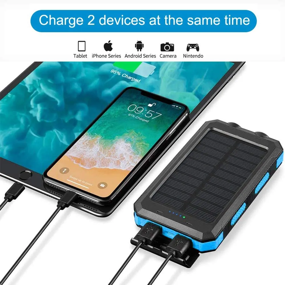 Outdoor 20000mAh Portable Solar Power Charger Bank With LED Flashlight