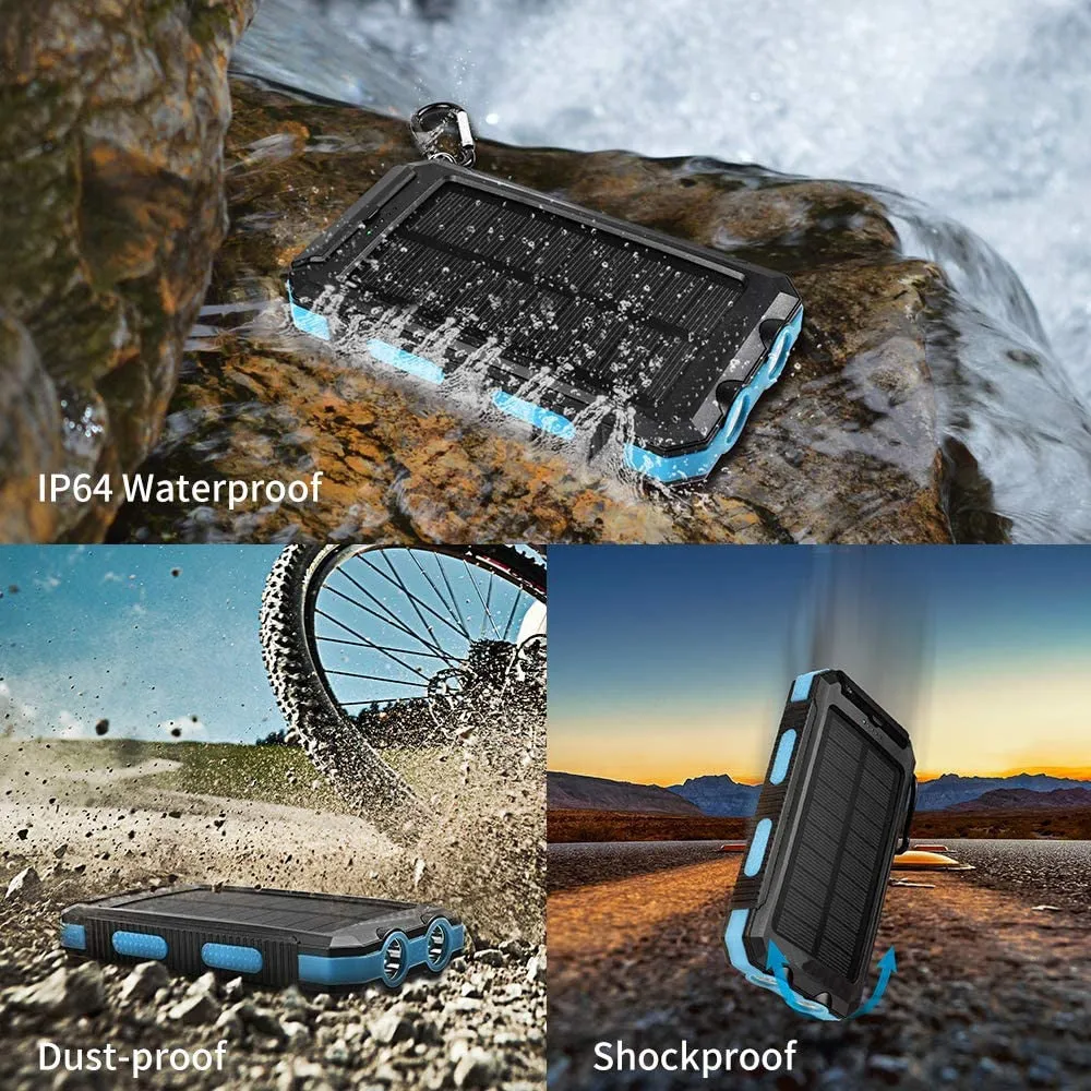 Outdoor 20000mAh Portable Solar Power Charger Bank With LED Flashlight