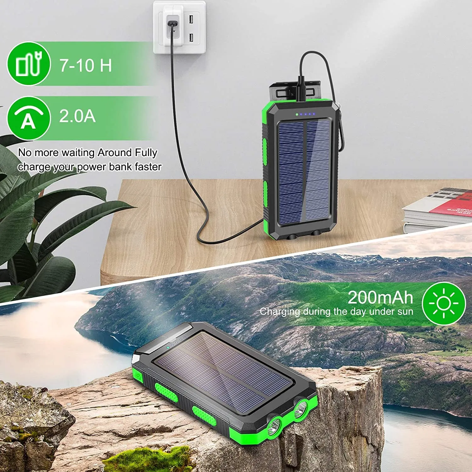 Outdoor 20000mAh Portable Solar Power Charger Bank With LED Flashlight