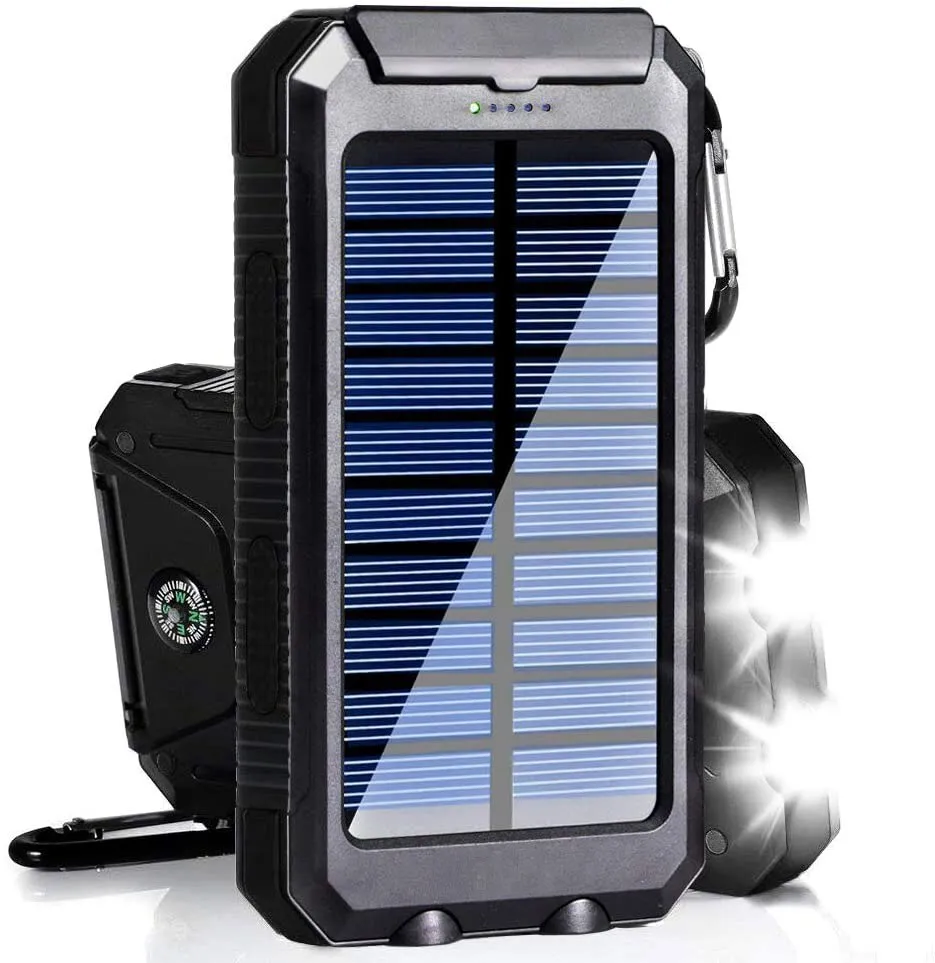 Outdoor 20000mAh Portable Solar Power Charger Bank With LED Flashlight