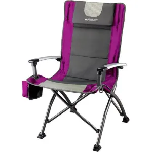 Ozark Trail Folding High Back Camping Chair with Headrest, Adjustable Feet, and Cup Holder - Black, 300 lbs Capacity