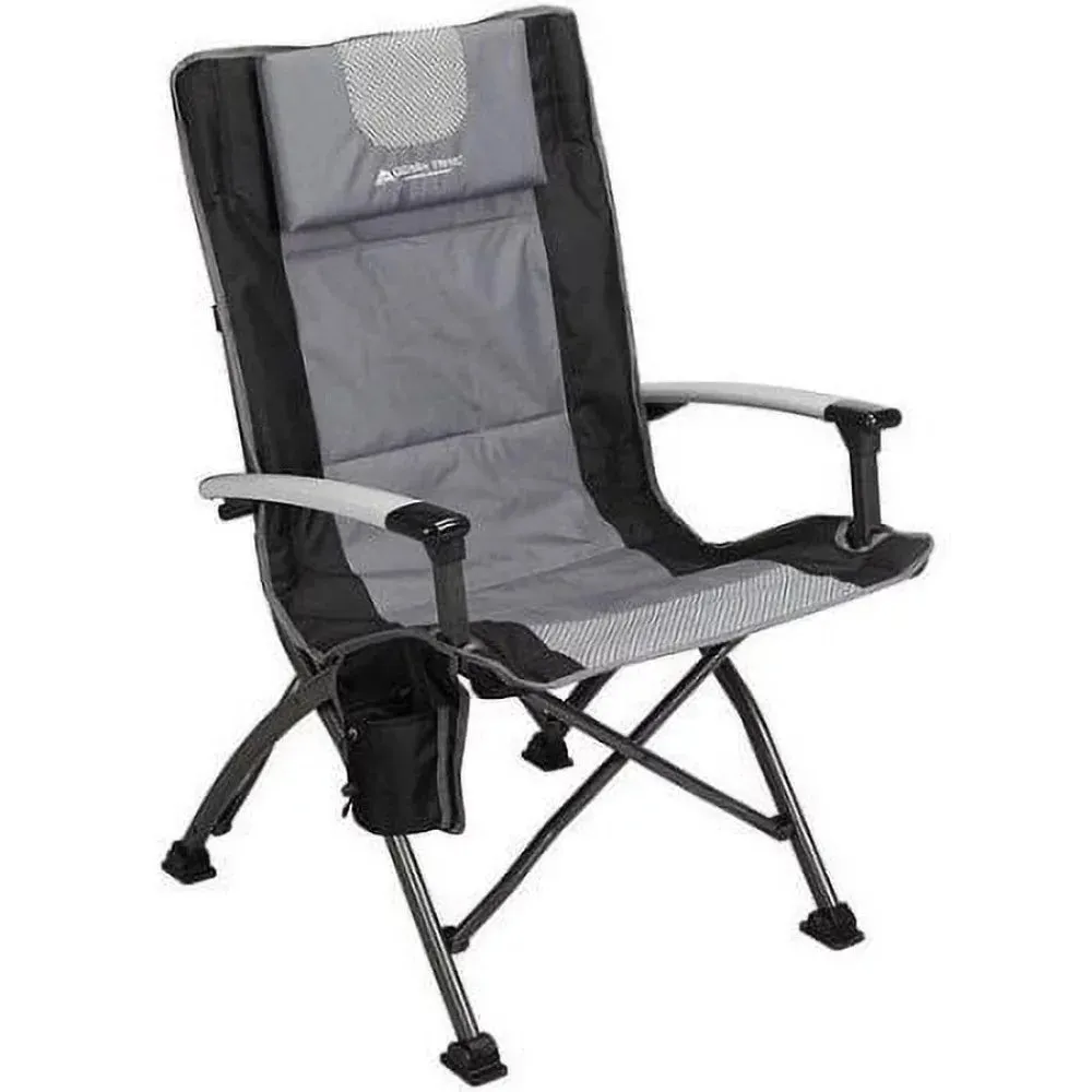Ozark Trail Folding High Back Camping Chair with Headrest, Adjustable Feet, and Cup Holder - Black, 300 lbs Capacity