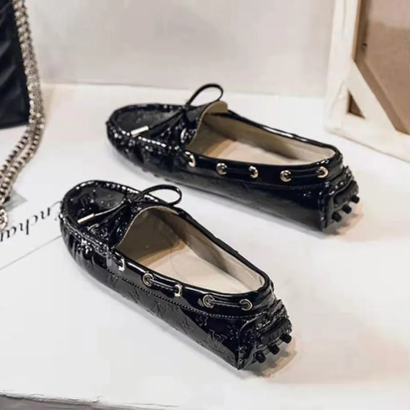 Patent Leather Round Head Bright Comfy Women's Loafer