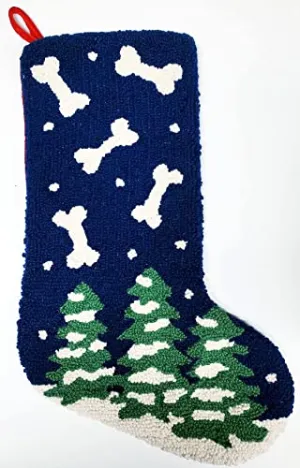 Peking Handicraft Snowy Mountain Dog Bones Hooked Christmas Stocking- Wool 21"