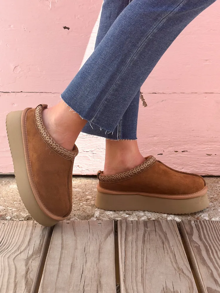 Pillow Talk Slippers - Tobacco Faux Suede