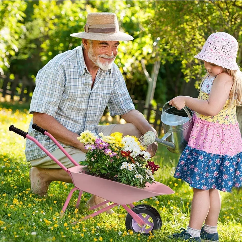 Pink Flamingos Kids Wheelbarrow Set|Children's wheelbarrow with Gardening Tools and Gloves Age 3 