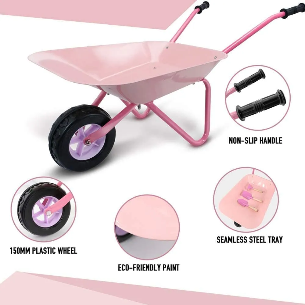 Pink Flamingos Kids Wheelbarrow Set|Children's wheelbarrow with Gardening Tools and Gloves Age 3 