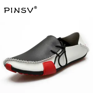 PINSV Men Leather Shoes Mens Loafers Summer Autumn Moccasins Mens Shoes Casual For Driving Sapato Masculino